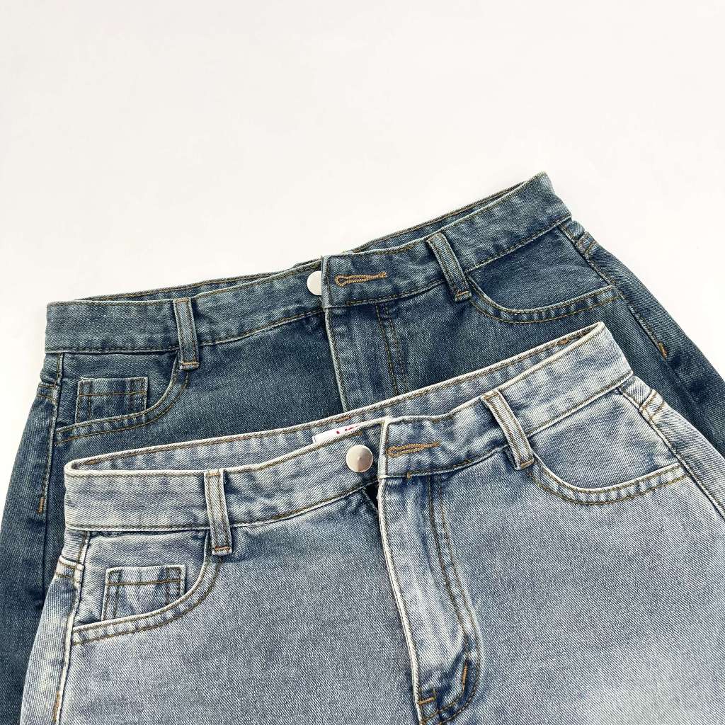 Quần váy jeans denim nữ VMSTYLE dáng ngắn trơn cạp cao lai thường basic, năng động đi chơi, dạo phố, du lịch - QVU00018