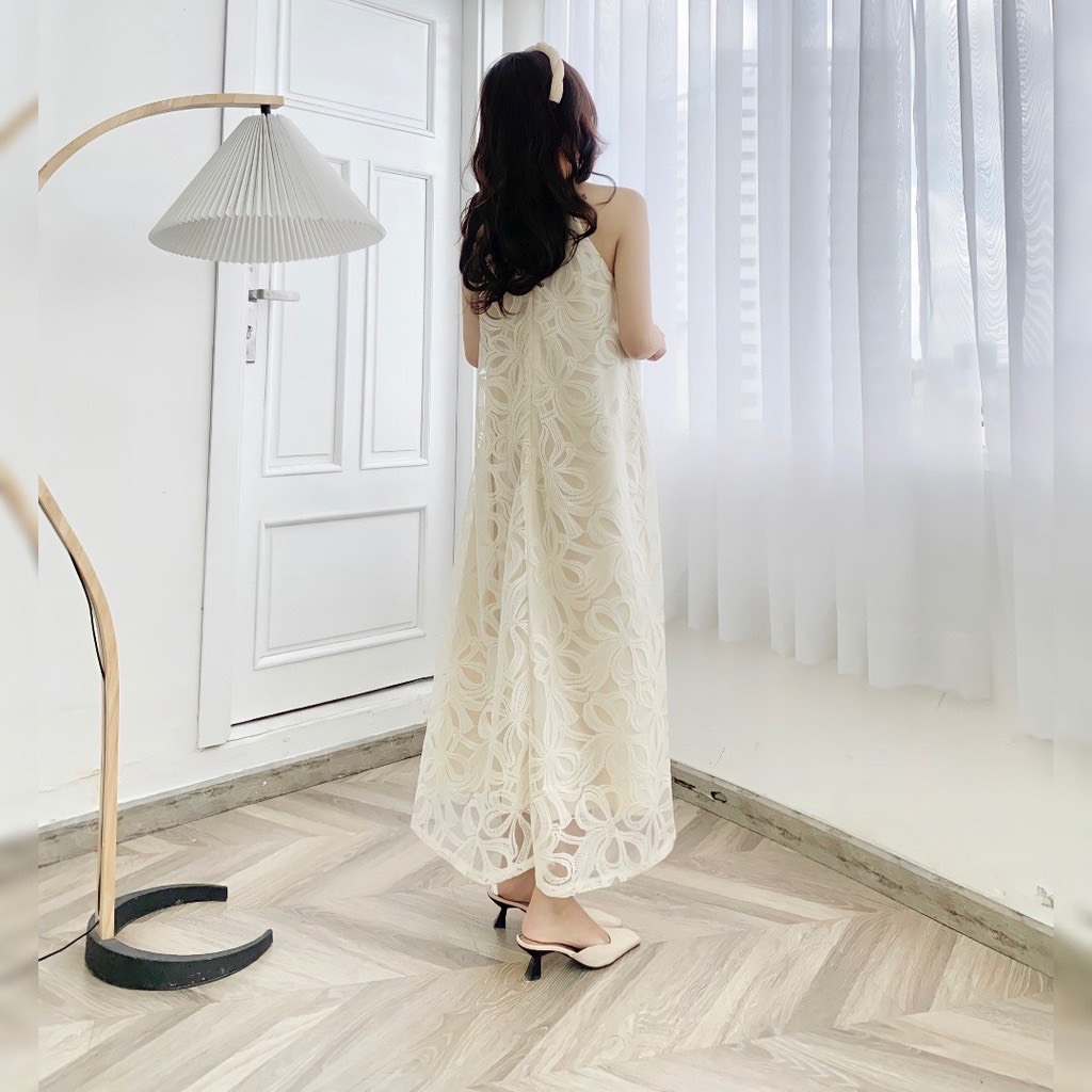 Đầm Maxi Nữ HML REN CAO CẤP Đầm Cổ Yếm Siêu Sanh Chảnh Đi Biển Váy Maxi Dã Ngoại Bigsize