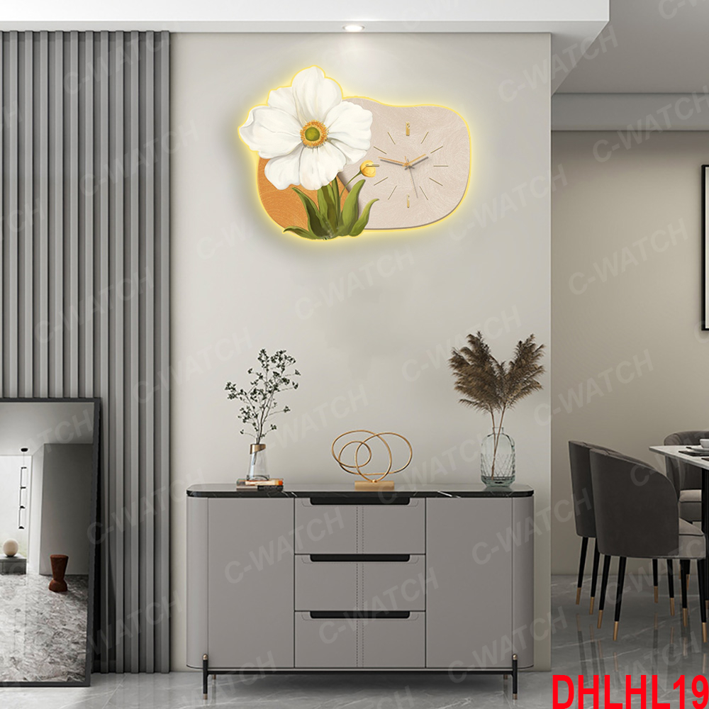 Đồng hồ treo tường hình bông hoa gắn led , tranh đồng hồ tráng gương gắn led giá xưởng
