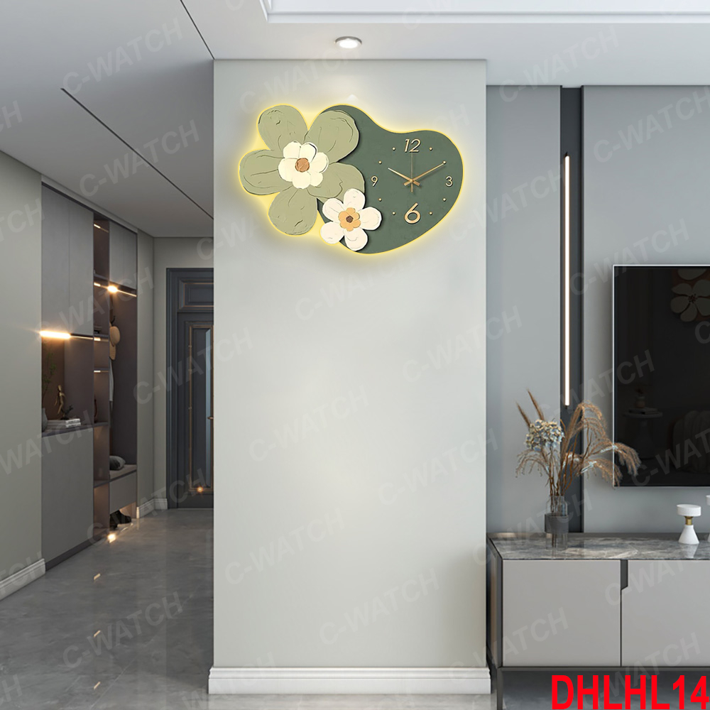 Đồng hồ treo tường hình bông hoa gắn led , tranh đồng hồ tráng gương gắn led giá xưởng