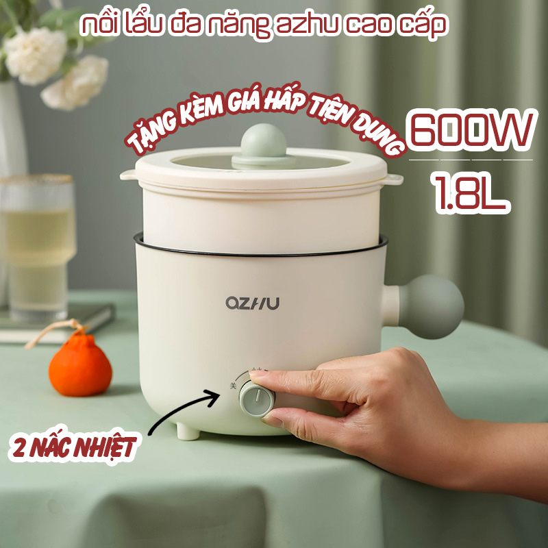 Nồi Lẩu Mini 18cm Kèm Giá Hấp Inox, Nồi Lẩu Gia Đình Chống Dính Vân Đá Có Thể Chiên, Xào, Hầm