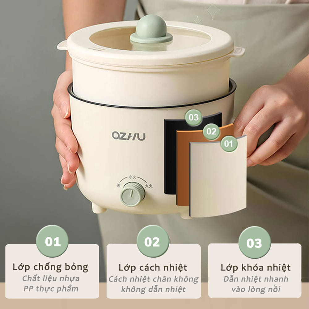 Nồi Lẩu Mini 18cm Kèm Giá Hấp Inox, Nồi Lẩu Gia Đình Chống Dính Vân Đá Có Thể Chiên, Xào, Hầm