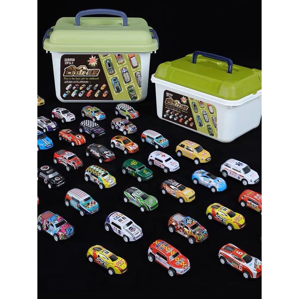 Bộ ô tô đồ chơi mini, Hộp 30 ô tô, Thùng 30 xe đồ chơi nhiều màu kèm thùng đựng có quai xách