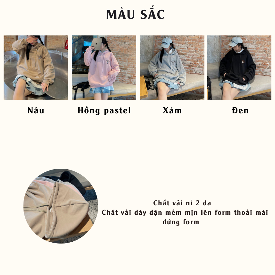 Áo hoodie nữ form rộng chất vải nỉ 2 da dày dặn CALS 10636 - Jemcloset