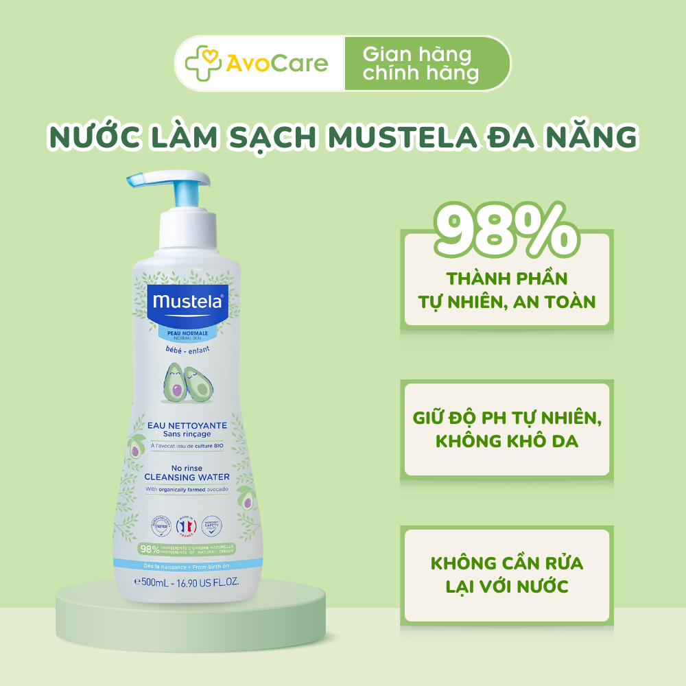 Nước làm sạch da đa năng Mustela 500ml cho bé từ sơ sinh vệ sinh mặt body và thay bỉm