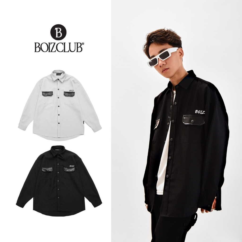 Áo sơ mi nam tay dài BOIZ form rộng nam nữ oversize unisex phối da