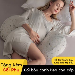 Gối Bầu Cánh Tiên Sợi, Nhung Tăm Tre Cao Cấp KidAndMom Nâng Đỡ Bụng Hỗ Trợ Giảm Đau Lưng Cho Mẹ Bầu