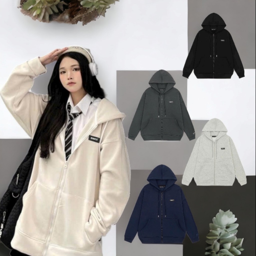 Áo Khoác Hoodie Zip Nam Nữ nón 2 lớp thêu Empty chất nỉ ngoại tay rộng cực trend MCThoodie529 529