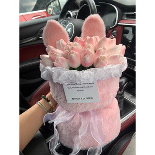 Bó hoa tulip sáp tai Thỏ Bunny làm quà tặng sinh nhật ngày của mẹ 20/10 14/2 8/3 kỉ niệm kèm túi đèn thiệp L66