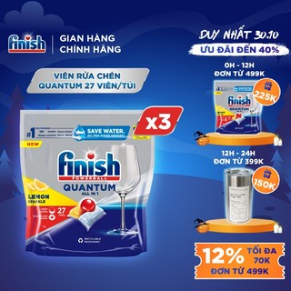 [NHẬP MÃ FINAUG23 GIẢM 12%] Combo 03 túi Viên Rửa Chén Bát Finish Powerball Quantum 27 viên/túi