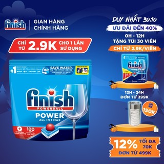 [NHẬP MÃ FINAUG23 -12%] Viên Rửa Chén Bát Finish Powerball Power All In 1 Max - Túi 100 viên siêu tiết kiệm