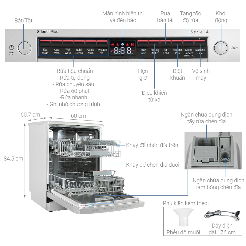 Máy rửa bát độc lập Bosch SMS4IVI01P 12 bộ | Bảo hành 36 tháng