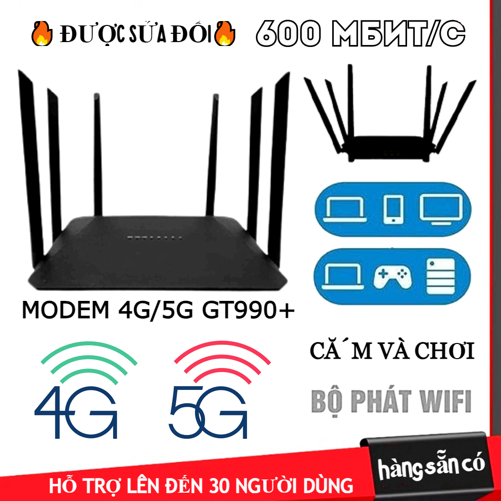 🔥BỎ QUA ĐƯỢC SỬA ĐỔI🔥 Bộ định tuyến WiFi Modem thẻ sim 5G GT-990 B628-265 LTE Cat12 Bộ định tuyến lên đến 600Mbps 2.4G
