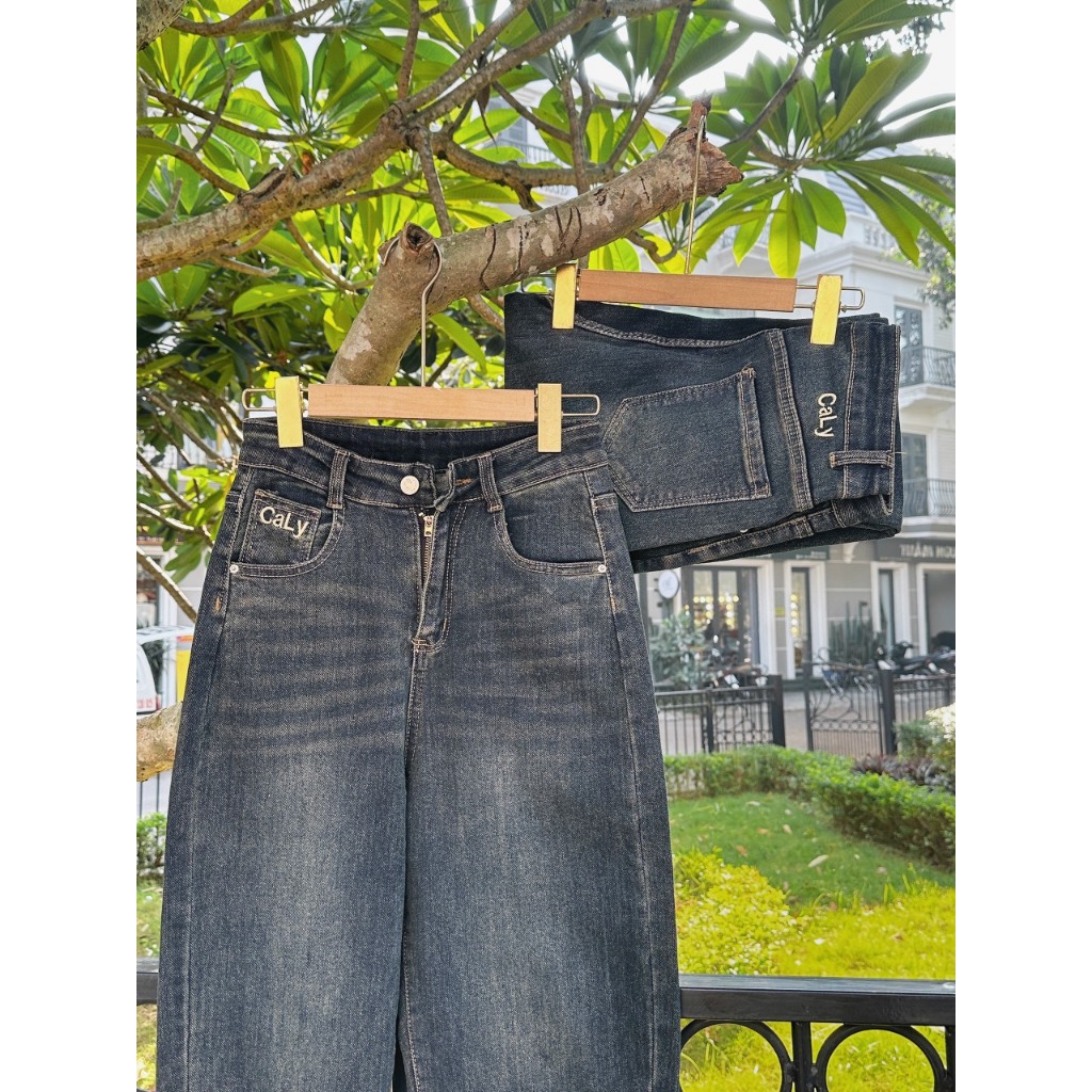 -1703 Quần Jean Nữ Baggy Co Giãn Thêu Chữ,Quần bò begy co giãn dáng rộng thoải mái năng động cạp cao HOT23