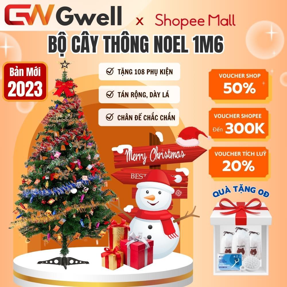 Cây Thông Noel 1m6 GWELL Đầy Đủ Phụ Kiện - Cây Thông Noel Lá Dày, Loại Đẹp Đi Kèm Đèn Trang Trí Giáng Sinh