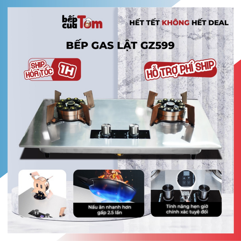 Bếp Gas Đôi NEMI GZ599 Với 10 Đầu Đốt Lửa Xanh Tích Hợp Chế Độ Hẹn Giờ,Phù Hợp Lắp Âm Và Dương, Lật Đầu Đốt Dễ Vệ Sinh