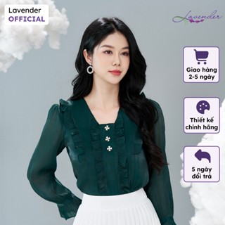 Áo sơ mi công sở nữ LAVENDER màu xanh rêu vải tơ mềm A2954