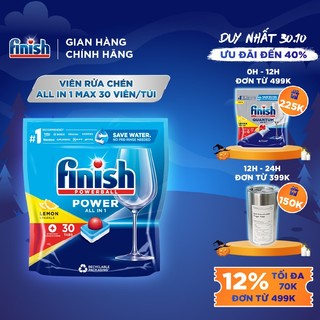 Viên Rửa Chén Bát Hương Chanh Finish Powerball All In 1 Max Lemon Sparkle 30 viên/túi