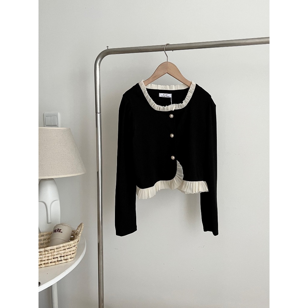 Áo Sơ Mi Dài Tay Dáng Rộng Phối Bèo Phong Cách Hàn Quốc Vintage Cho Nữ