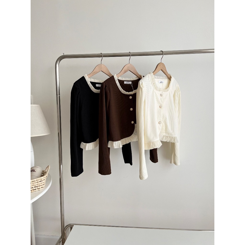 Áo Sơ Mi Dài Tay Dáng Rộng Phối Bèo Phong Cách Hàn Quốc Vintage Cho Nữ