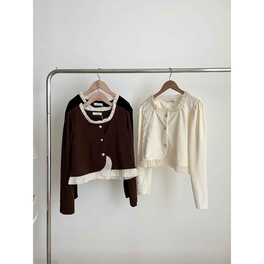 Áo Sơ Mi Dài Tay Dáng Rộng Phối Bèo Phong Cách Hàn Quốc Vintage Cho Nữ