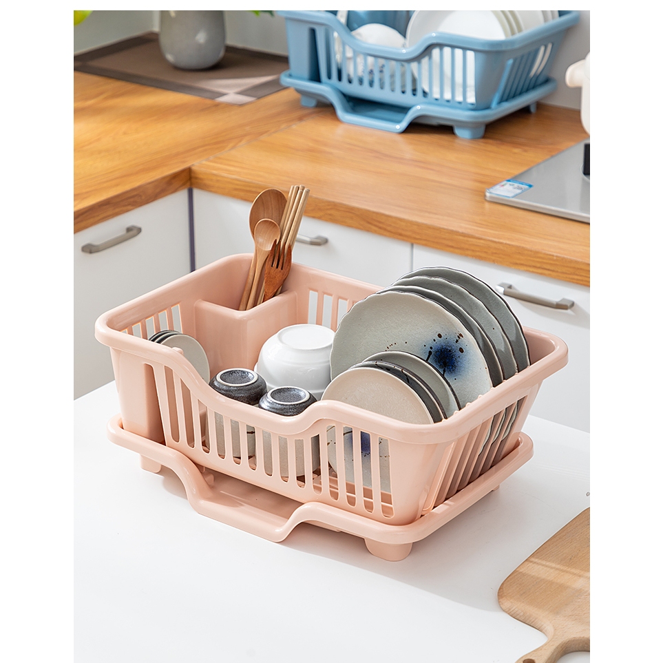 Khay Nhựa Úp Chén Bát Ráo Nước Tiện Lợi - Rổ úp bát đĩa có khay hứng nước giao màu ngẫu nhiên