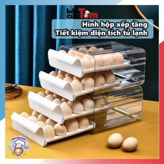 Hộp Đựng Trứng Tủ Lạnh 2 Tầng Chất Liệu Nhựa PP Trong Suốt Siêu Bền 32 Ô Trong Suốt Phong Cách Nhật