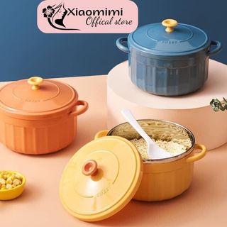 Bát ăn mì tô úp mì inox 2 lớp có nắp chống nóng cao cấp Xiaomimi 66303471653
