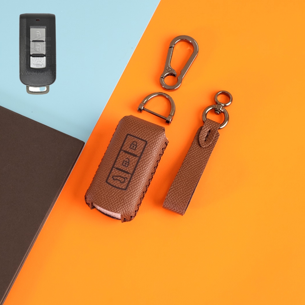 Bao da bọc chìa khóa, Ốp khóa xe Mitsubishi Xpander,Triton,Outlander,Pajero,Attrage,Athlete da bò cao cấp MI EPS