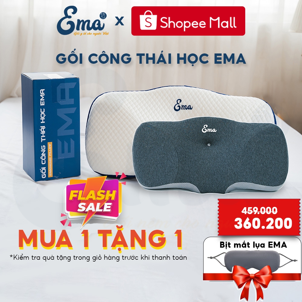 Gối công thái học EMA - Thiết kế cho mọi tư thế ngủ, chống đau cổ vai gáy, chống ngáy, chất liệu cao su non