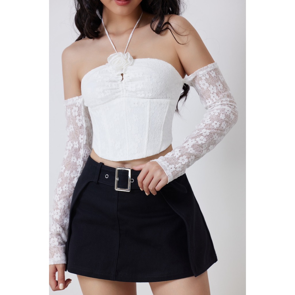 Áo Trễ Vai Tay Dài Ren Hoa Nhí Cá Tính - MERU TOP - GOÛT DE JUN