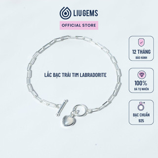 Lắc Tay Bạc Nữ 925 Liugems Trái Tim Chuỗi Xích Đá Mài Cabochon Xinh Xắn, Cá Tính VB24