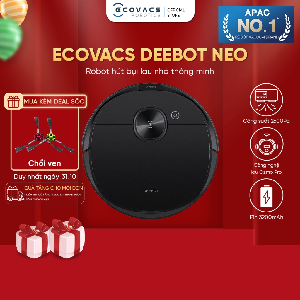 Robot hút bụi - lau nhà thông minh Ecovacs Deebot NEO/N10 (DBX41) - Bản Quốc Tế - Hàng Chính Hãng_Bảo hành 24 tháng