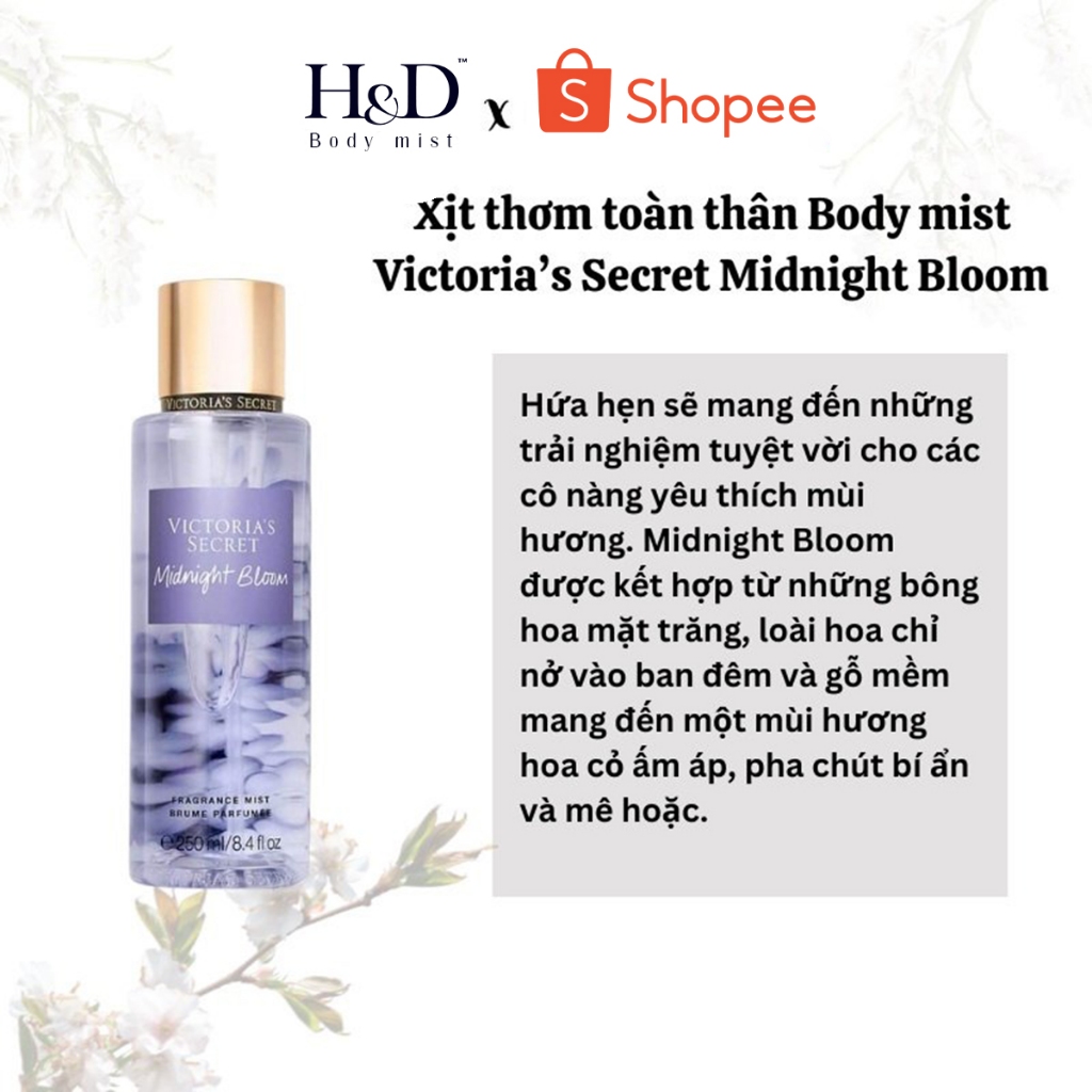 Body Mist Victoria’s Secret Midnight Bloom xịt thơm toàn thân HD Body mist bí ẩn 10ML/30ML/75ML