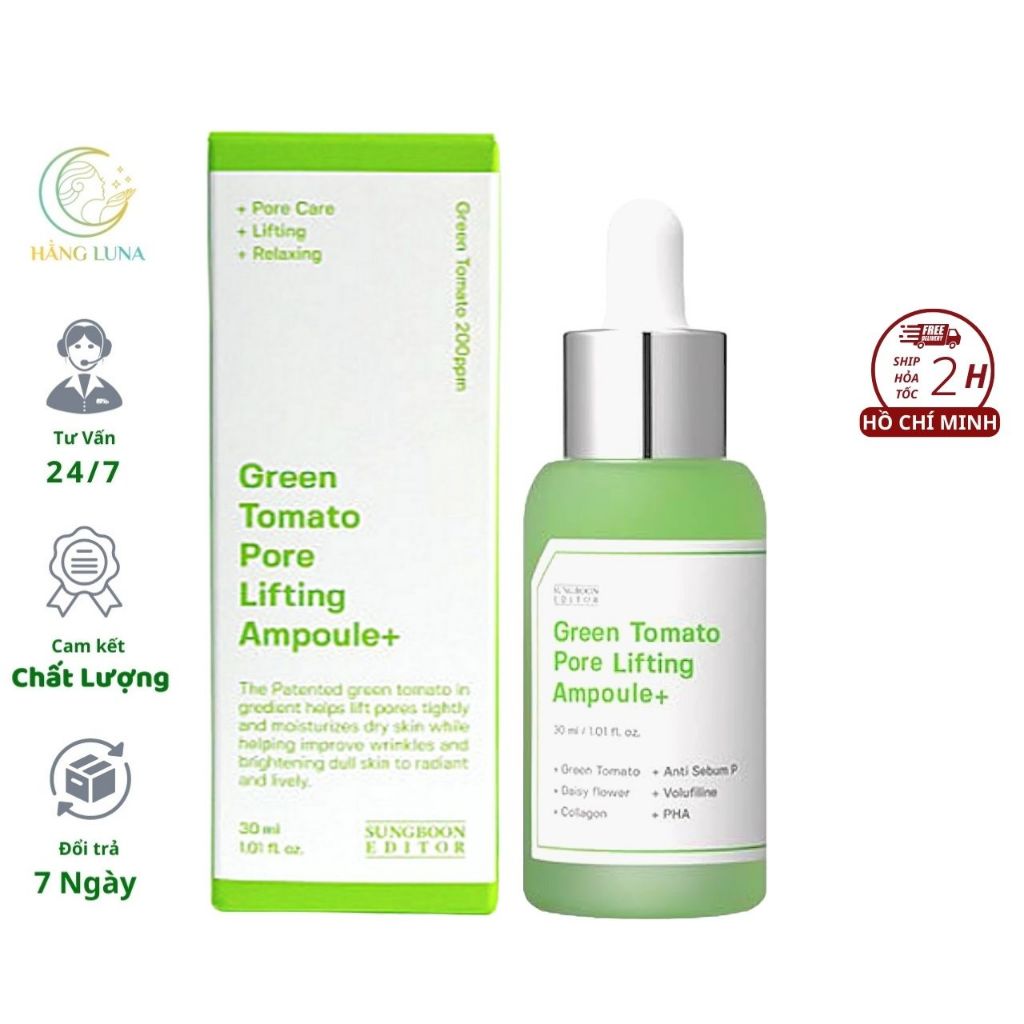 Serum Dưỡng Trắng, Phục Hồi Sungboon Editor Green Tomato Pore Lifting Ampoule+ 30ml Tinh Chất Cà Chua Xanh SungBoon