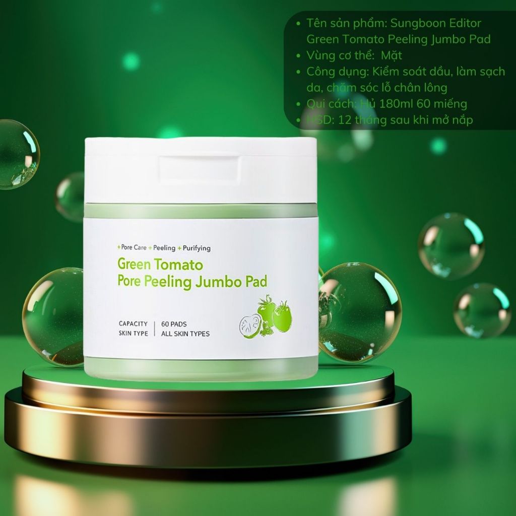 Toner Sungboon Editor Green Tomato Pore Peeling Jumbo Pad 180ml 60 pads Toner Cà Chua Xanh Dạng Miếng Dán