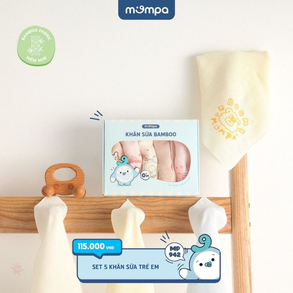 Khăn sữa cho bé Mompa set 5 chiếc vải xô Bamboo lau mặt quàng cổ mềm mịn thấm hút đa năng 942