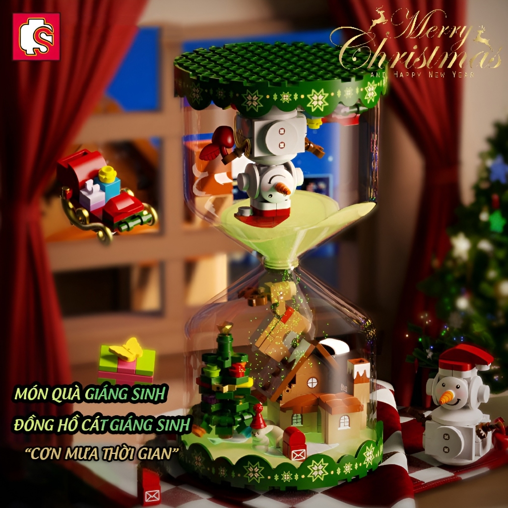 Đồ Chơi Lắp Ráp LEGO Noel Mô Hình Đồng Hồ Cát Giáng Sinh Hình Ngôi Nhà, Người Tuyết SEMBO 605027 Với 280+PCS