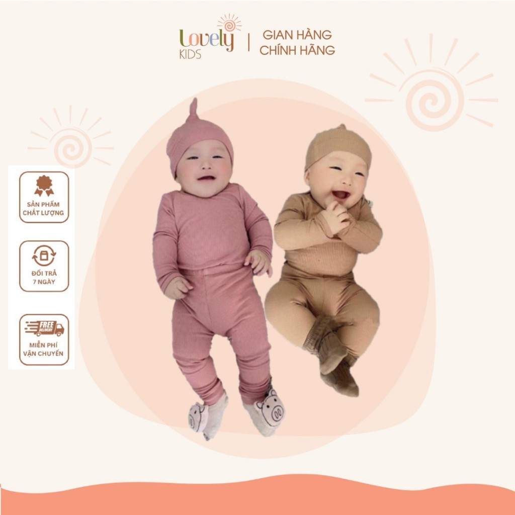 Đồ Bộ Tay Dài Len Tăm Tặng Nón Củ Tỏi Cho Bé Trai Gái BỘ NÓN TỎI