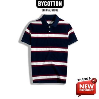 Áo thun nam cao cấp polo dệt sọc xanh đen 1023 by cotton