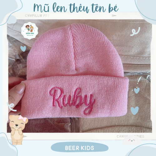 Mũ len ống thêu tên cho bé siêu phong cách