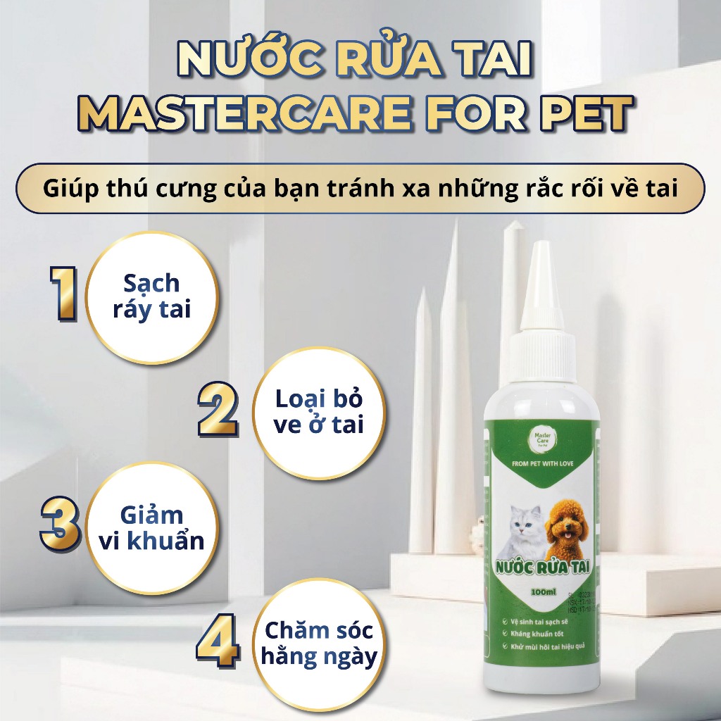 Nước Rửa Tai Cho Chó Mèo MASTERCARE Vệ Sinh Tai Cho Boss Sạch Sẽ Ngăn Ngừa Vi Khuẩn Ở Tai 100 ML