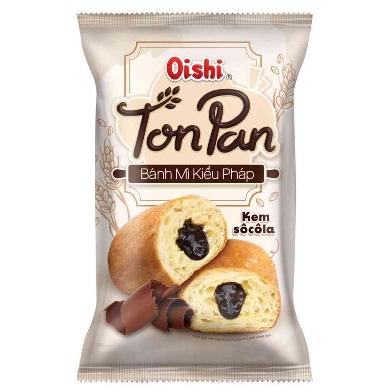 Bánh ăn sáng - Bánh mì kiểu Pháp Oishi Ton Pan kem socola/bơ sữa gói 38g