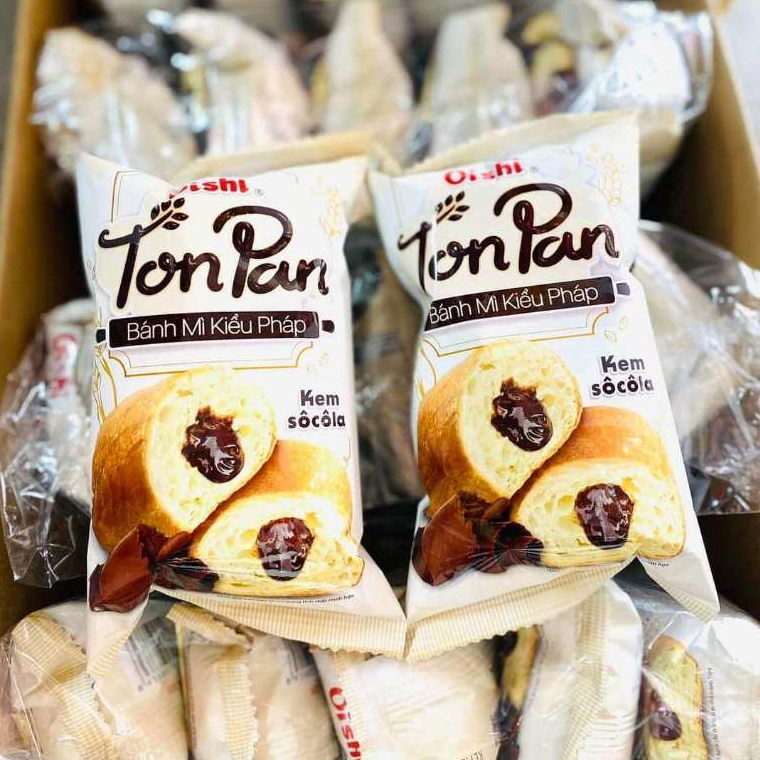 Bánh ăn sáng - Bánh mì kiểu Pháp Oishi Ton Pan kem socola/bơ sữa gói 38g