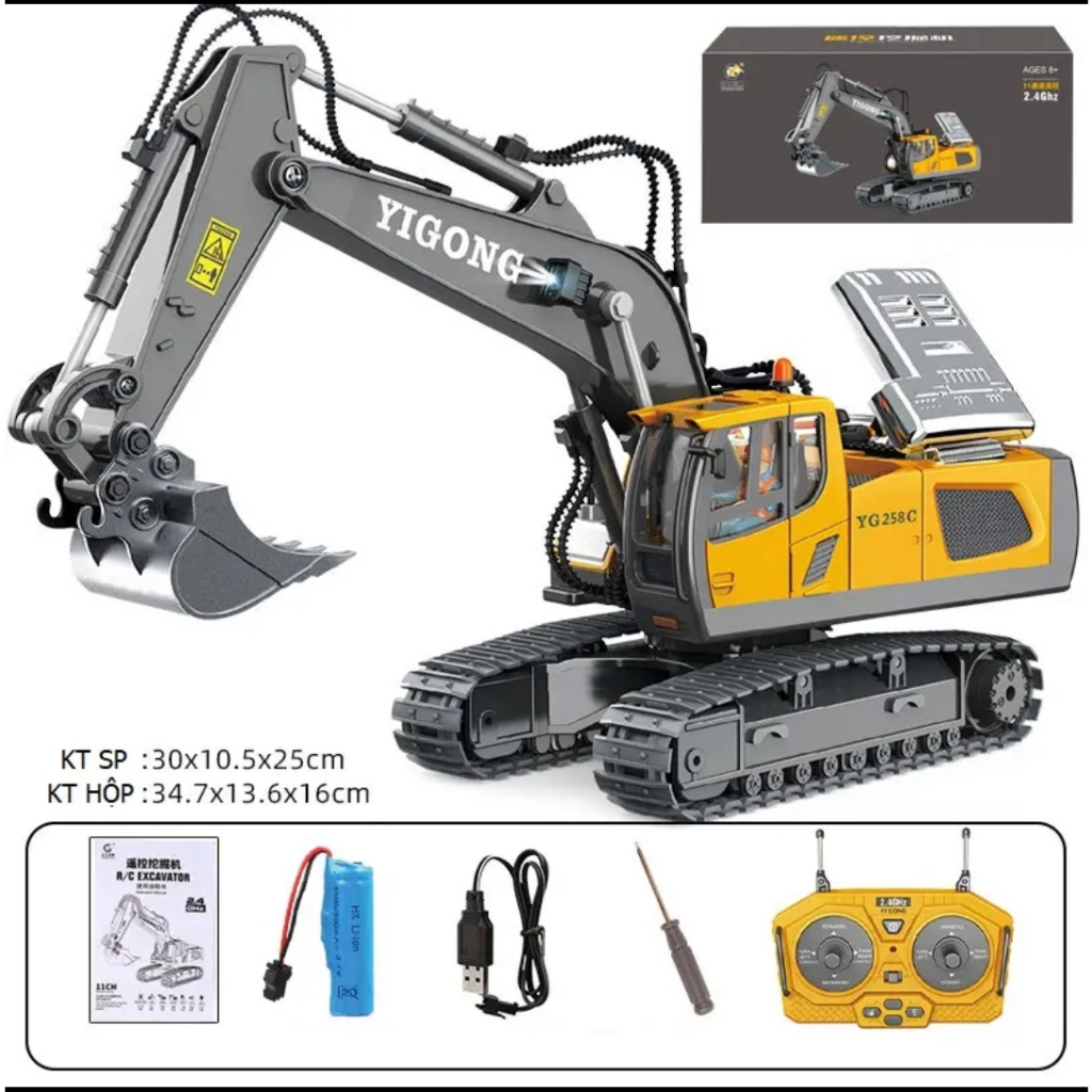 Đồ chơi Máy xúc, máy múc điều khiển 11 kênh Pin sac gầu sắt thế hệ mới. Đồ chơi thông minh cho bé