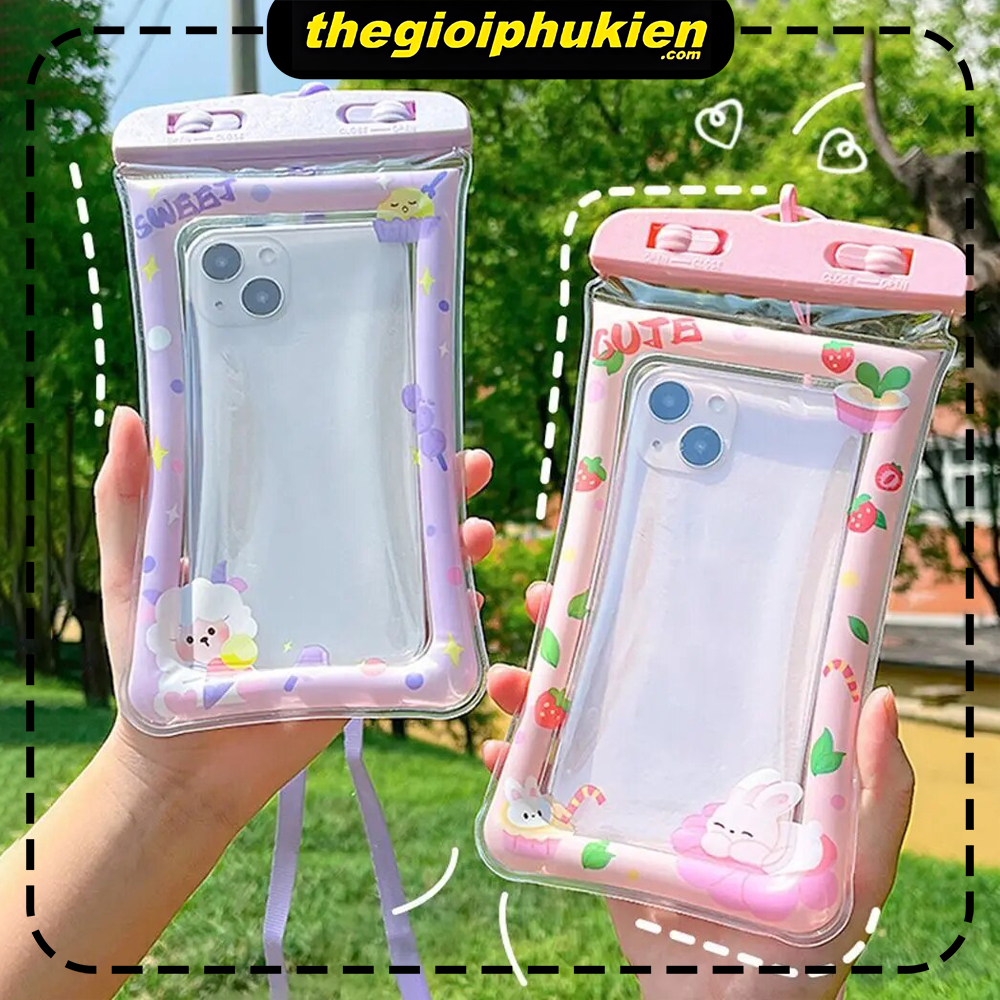 Túi chống nước điện thoại xịn viền phao hoạt hình cute nổi trên mặt nước đi bơi đi biển, đi mưa có kèm dây đeo
