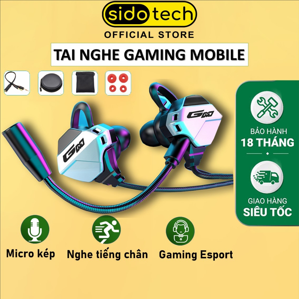 Tai nghe gaming có mic cho điện thoại SIDOTECH G11 chuyên chơi game PUBG mobile / FF / ROS / Tốc chiến mic rời 360