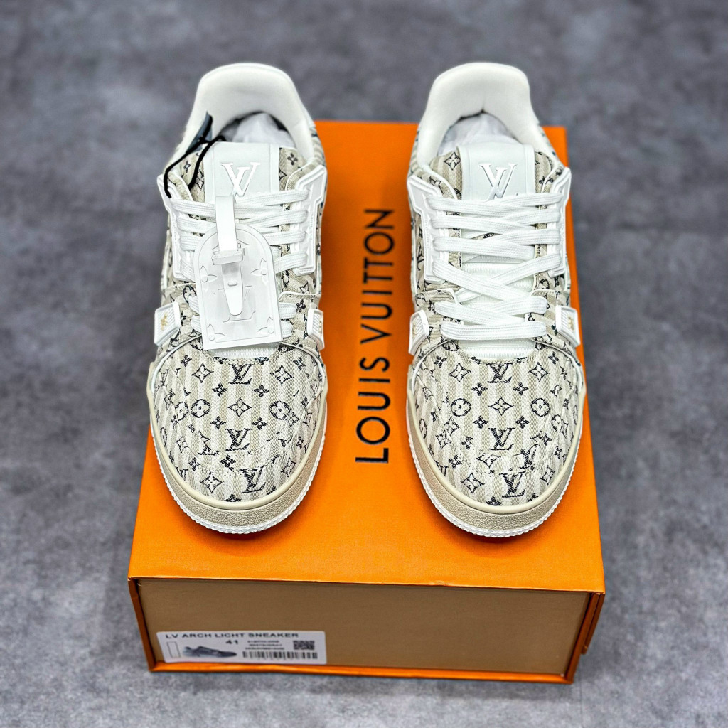 Giày Cao Cấp Thể Thao Sneaker L/V Trai.ner #54 Monogram Sọc Beige Nâu Ghi + freeship + Tặng Tất