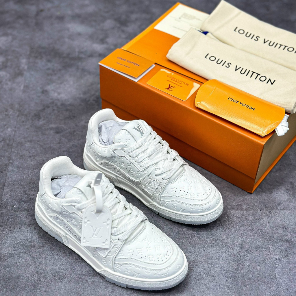 Giày Cao Cấp Thể Thao Sneaker L/V Trai.ner #54 White Trắng Full Dập Vân + freeship + Tặng Tất