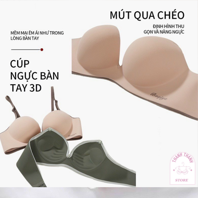 Áo Ngực Su Không Gọng Nâng Ngực Tạo Khe Hai Dây Cài Sau Đệm Dày Qủa Chéo k92